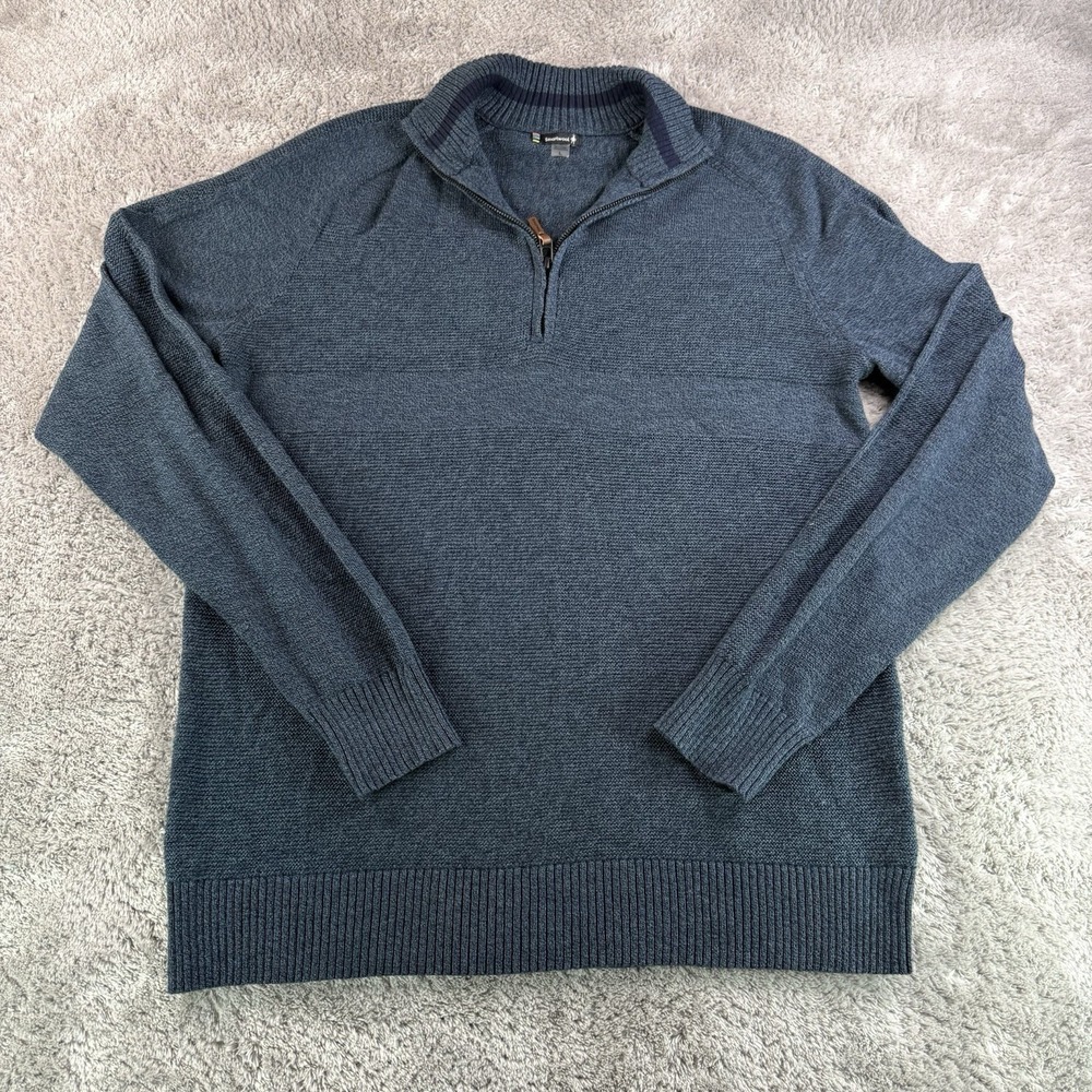 Smartwool Sweater Mens Large Blue Merino Wool Blend 1/4 Zip Mock Neck Pullover
